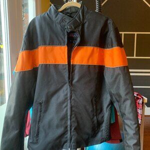 Motorcycle Jacket, Black with Orange Accents & Removable Quilted Liner, Medium